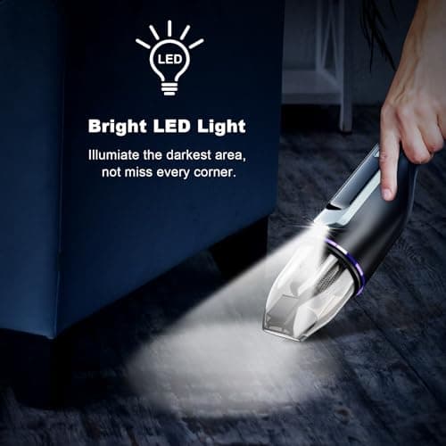 DRECELL Handheld Vacuum Cordless - Car Vacuum with Brushless Motor & 14000Pa Powerful Suction, 1.2lbs Lightweight, LED Light, Slim Mini Vacuum Cleaner for Car Home Office Pet 7