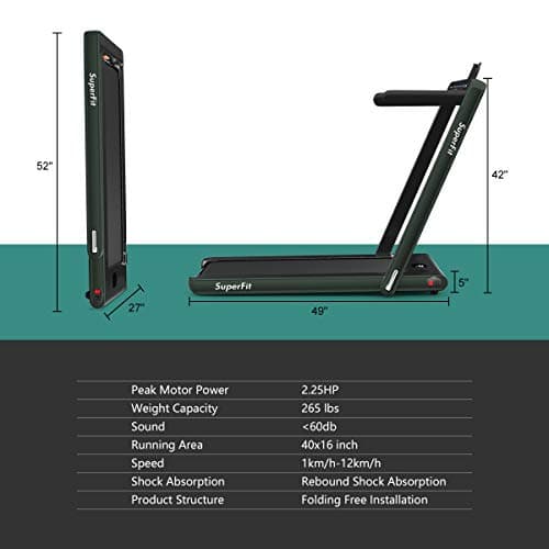 GYMAX Walking Pad, 2.25HP Dual Display Foldable Treadmill for Home with Remote/Smart App Control, Portable Compact Treadmill for Office Under Desk, Folding Running Machine for Small Spaces (Green) 7