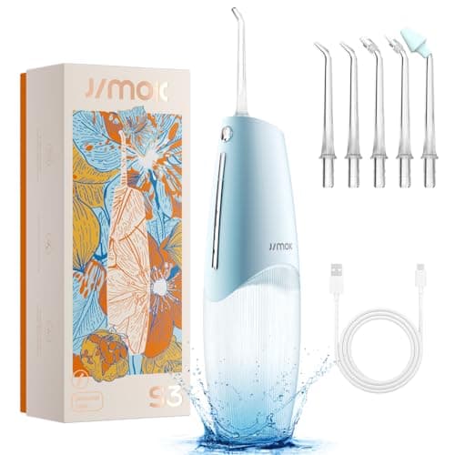 JIMOK Water Flosser - 4 Modes Cordless Portable Water Flosser for Teeth, IPX7 Waterproof, 200ml Removable Water Tank, Easy to Clean, Rechargeable Oral Irrigator Cleaner for Home and Travel(Blue)