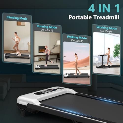 Walking Pad with Incline, Under Desk Treadmill for Home Office, 2.5HP Portable Treadmills with Panel & Remote Control, 4 in 1 Walking Running Machine Manual Incline, Compact Treadmill 265LB Capacity 6