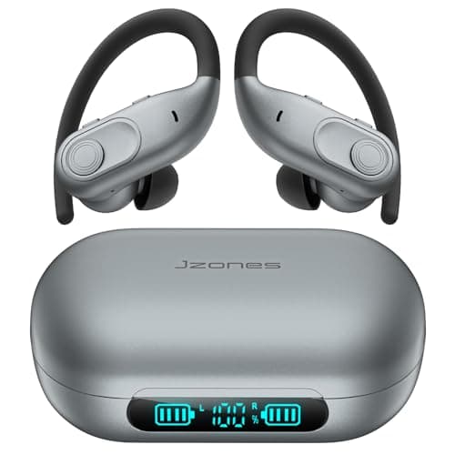 Jzones Wireless Earbuds Bluetooth Headphones 130Hrs Playtime with 2500mAh Wireless Charging Case LED Diaplay Hi-Fi Waterproof Over Ear Earphones for Sports Running Workout Gaming