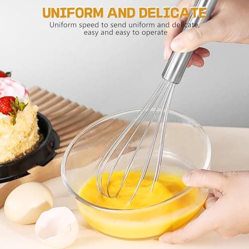 NileHome Stainless Steel Whisk Set 8" 10" Hand Blender + 12" Semi-Automatic Rotary Kitchen Whisk Kitchen Wisk Wire Whisks for Cooking, Whisking, Blending, Beating, Stirring- 3 Pack... 5