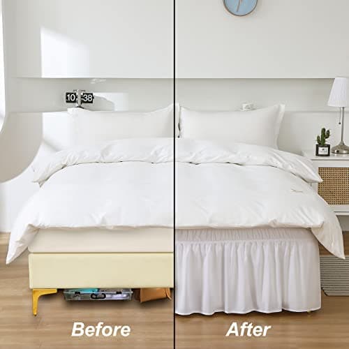 MEILA Wrap Around Bed Skirt Three Fabric Sides Elastic Dust Ruffled 16 Inch Tailored Drop,Easy to Install Fade Resistant-White, Queen/King 6