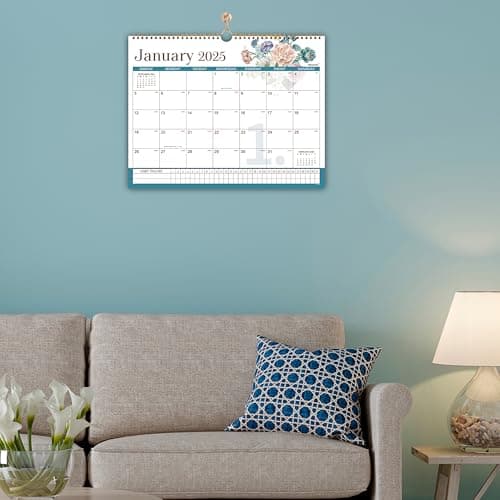 2025 Wall Calendar - 2025 Calendar, Jan.2025 - Dec.2025, 14.6" x 11.5", 12 Monthly Wall Calendar 2025 with To Do & Habit Tracking Pattern, Twin-wire Binding, Julian Date - Floral 6