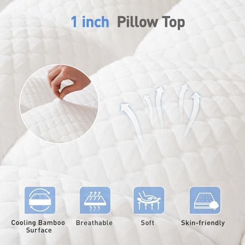 Dual Layer 3 Inch Memory Foam Mattress Topper King Size, 2 Inch Cooling Gel Memory Foam Plus 1 Inch Pillow Top Mattress Pad Cover, with 8-21 Inch Deep Pocket 5
