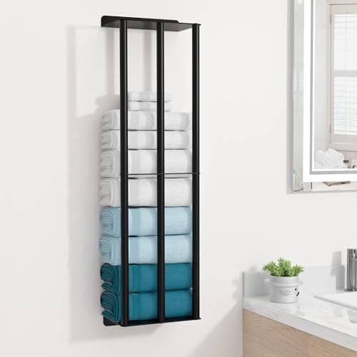 Susswiff Towel Racks for Bathroom 31 Inch - Wall Mounted, Solid 2 Metal Shelves and 3 Vertical Bars, Can Holds 6 Large Rolled Bath Towels - for Modern Decor Bathroom Towel Storage (Matte Black)