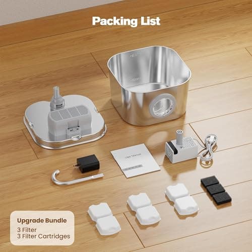 Cat Water Fountain Stainless Steel: Pet Fountains for Cats/Dog Indoor Automatic Waterer Bowls for Drinking Small Animal Water Dispenser Metal Pets Watering Faucet Bottle Auto Kitty Watering Supplies 9