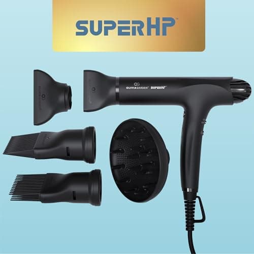 Olivia Garden 1875W SuperHP Professional Hair Dryer for All Hair Types - Quiet, Fast Drying Blow Dryer - Powerful Ionic Generator - 5 Attachments, Including 2 Comb and 1 Diffuser Attachments 5