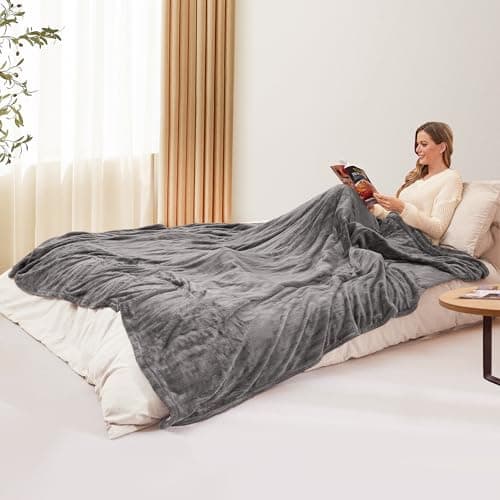ONDAN Electric Heated Blanket 84" x 90" Queen Size Flannel Heated Blanket, Cozy & Warm for All Night, 4 Heat Settings & 10 Hours Auto Off, Machine Washable, Light Grey