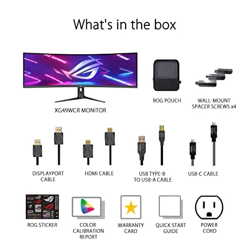 ASUS ROG Strix 49” Ultra-Wide Curved HDR Gaming Monitor (XG49WCR) - Dual QHD 32:9 (5120 x 1440), 165Hz, Extreme Low Motion Blur Sync, USB-C, RJ45, DisplayHDR400, 90% DCI-P3, Dual Input-KVM Switch 7
