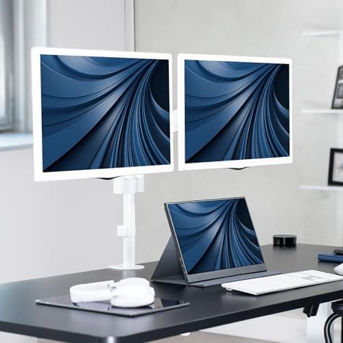 VIVO 17 to 32 inch Dual Pneumatic Monitor Mount, 2 Pneumatic Arms, Adjustable Swivel, Rotation, Heavy Duty VESA Desk Stand with C-clamp, Grommet, Max VESA 100x100, White, STAND-V002KW 6