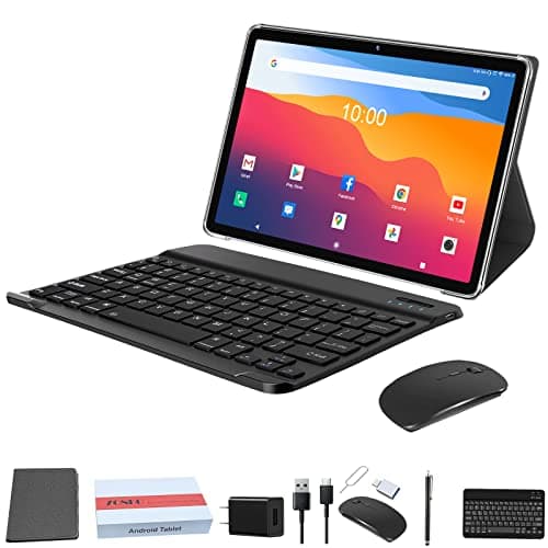 2025 Latest 2 in 1 Tablet 128GB Storage+1TB Expand 10 inch Tablets, 2.4G&5G WIFI Tablet PC, Android 14 Tablets with Keyboard, Octa Core HD Touchscreen 13MP Dual Camera GMS Tableta with Case Mouse Gray