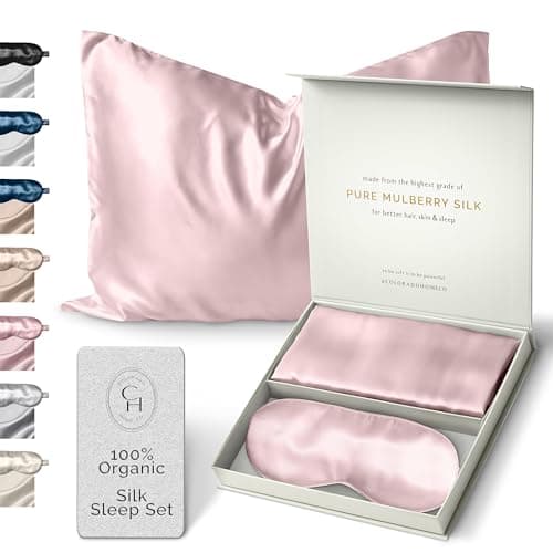 Colorado Home Co Silk Pillowcase for Hair and Skin - Pink Quartz Queen Size 100% Silk Pillow Covers - 20x30 - Pillow Case for Acne with Eye Mask for Sleeping