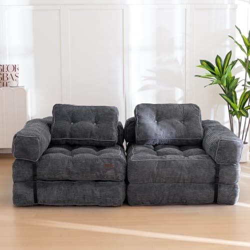 MAXYOYO Folding Sofa Bed, L-Shaped Convertible Sofa Bed with Armrest Foldable Sleeper Sofa with Pillow, Portable Fold Out Chair Bed Comfy Floor Lounge for Living Room Bedroom, Dark Grey 9