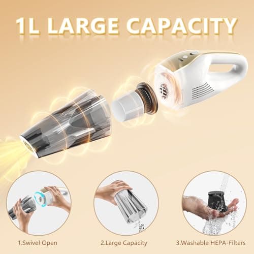 Handheld Vacuum Cordless, 16000Pa 160W Car Vacuum Cleaner with LED Screen,30Min Powerful Hand Held Vacuum Cleaner Portable Cordless Lightweight LED Light Fast Charge Multi-Nozzles for Home Car Office 6