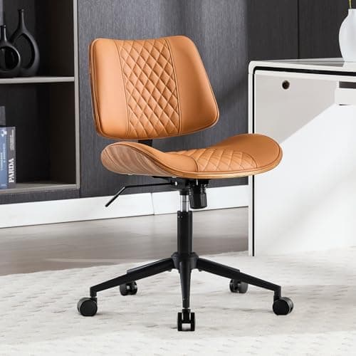 BERYTH Home Office Chair No Arms with Wheels, Adjustable Height PU Leather Mid Back, 360 Swivel Computer Small Desk Chair, Armless Modern Walnut Style for Office, Reading Meeting Room(Brown)