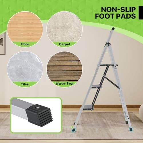Magshion 3 Step Ladder Wide Anti-Slip Pedals Step Stool, Lightweight Aluminum Folding Ladder with Handgrip for Kitchen, Household and Office (330lbs Capacity) 5