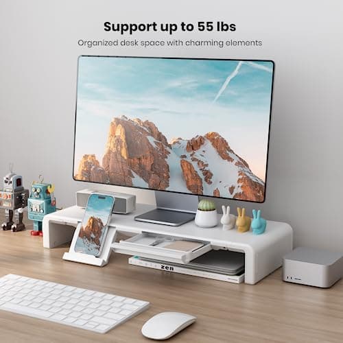Monitor Stand Riser, Klearlook Foldable, Height Adjustable Computer Stand, Desk Shelf Riser with Storage Drawer &Tablet Phone Stand for Desktop, Laptop (White) 7