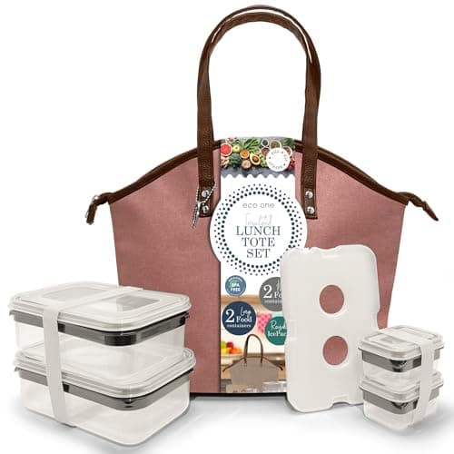 Insulated Lunch Bag for Women - Set of 4 Insulated Lunch box - 10 liters Lunch Tote with Containers, 1 Tote Bag, 2 Elastic Band & Reusable Gel Icepack Leak-Resistant & BPA Free (Heather Pink)