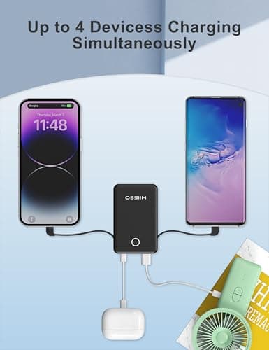 miisso 6000mah Ultra Slim Built in Cables Power Bank, Card Size Built in USB C Cords Battery Pack Portable Charger for Phones, 3 Output External Battery Pack Compatible with iPhone, Deep Black 7