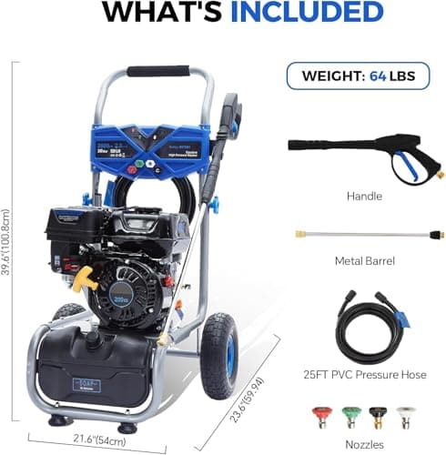 Hushlight Gas Pressure Washer, 3500 PSI 2.3 GPM Power Washer with 209CC Engine, 4 Quick-Connect Nozzles, 25FT Hose, 3L Soap Tank, High Pressure Washer for Car, Driveway, Fence, Patio, Home Cleaning 5