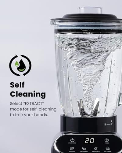 GDOR Professional Blender for Smoothies, 5 Functions, 1200 Peak Watts Smoothie Blender, 52 Oz Glass Jar & 24 Oz To-Go Cup Combo, Ice Crushing & Frozen Fruit, Self-Cleaning, Black 7