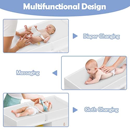 Timechee Baby Dresser Changing Table, Modern Nursery Dresser with Drawers, Storage Shelves, Diaper Changing Station for Nursery Room,Bedroom,Kids Room (White) 7