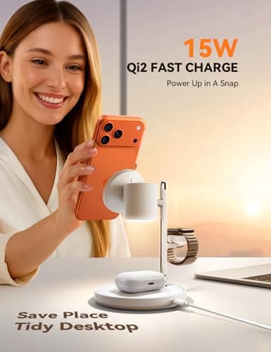 15W MagSafe for JOYROOM, Fast Qi2 Certified 4-in-1 MagSafe Charging Station for Apple, Wireless Charger for iPhone 17/16/15 Pro Max, Pixel 10/9, iWatch, AirPods 4/3/2/Pro(Cable& 30W Adapter Included) 5