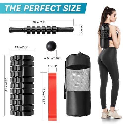 Krightlink 5-in-1 Foam Roller Set - Deep Tissue Muscle Recovery Kit with High Density Exercise Roller, Massage Ball, Resistance Band & Carry Bag for Physical Therapy & Pain Relief (Black) 7