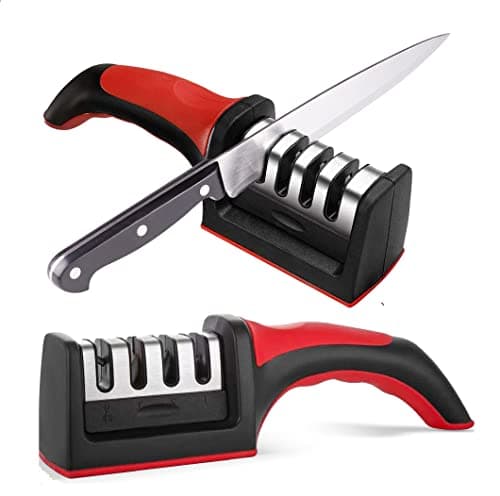Knife Sharpeners for Kitchen Knives– Stainless Steel 4 in1 Kitchen Knife Sharpener – Ergonomic and Easy to Use Knife Sharpening Kit with 4 Stage Sharpening Slots