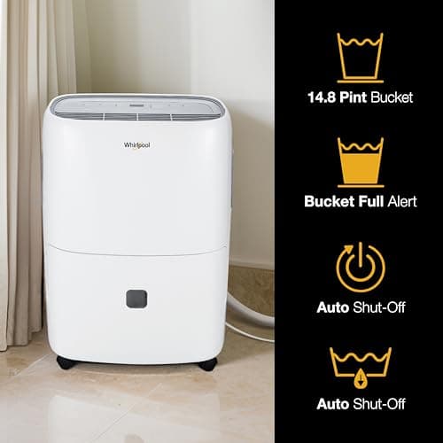 Whirlpool Energy Star 50-Pint Portable Dehumidifier with Built-in Pump, Auto-Shutoff and Timer, Home Dehumidifier and Moisture Absorber For Basement, Garage, Living Room in White 5