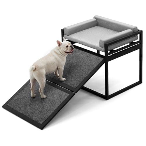 Clioran Pet Stairs Ramp Dog with Detachable 20% Wider Seat Mate,Companion Chair Platform for Small Doggie and Cat,Dachshund Puppy Non-Slip Ladder Perch,Doggy Step for High Bed Window Sofa Office Grey