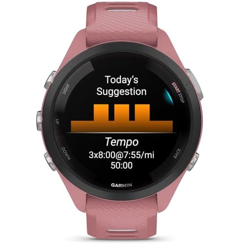 Garmin 010-02810-05 Forerunner 265S GPS Smartwatch Light Pink/Whitestone Bundle with Deco Essentials Charging Dock, Silicone Dust Cover 3 Pack and USB Type C Charging Cable 5