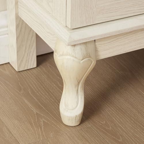 44" Small Lighted Glass Accent Curio Cabinet, Vintage China Cage with 2 Tempered Glass Doors & Adjustable Shelves, Acrylic Pane, Elegant Wine Artwork Showcase Rack for Living Room (Antique White) 9