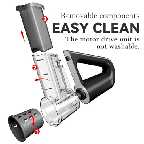 KEOUKE Electric Handheld Salad Shooter Black - Cordless Rechargeable Kitchen Vegetabler Cutter One Touch Control, Slicing, Shredding, Ice Shaving, 4 Blades, Dual Storage Cups, Overheat Protection 6