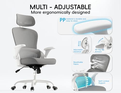 TRALT Office Chair - Ergonomic Office Chair with Back Support, Computer Chair - Home Office Desk Chairs, 330lbs Wide Seat Big and Tall Office Chairs with Headrest, Comfy Desk Chairs (Grey) 3