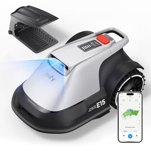 eufy Robot Lawn Mower E15, Hands-Free Auto Mapping, Pure Vision Navigation, No Wire Required, Multi-Zone Management, AI 3D Obstacle Avoidance, GPS Anti-Theft, 0.2 Acres, 18° Slope, App Control