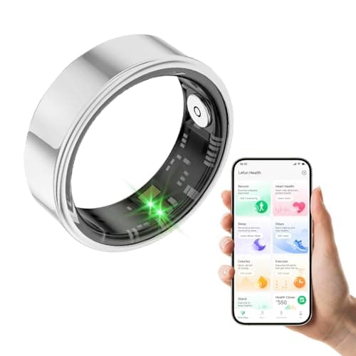 MERNEUO Smart Ring - Health and Fitness Tracker with Calories/Heart Rate/Blood Oxygen/Blood Pressure/Sleep Monitoring, IP68 Waterproof Pedometer for Exercise (Silver, #8)