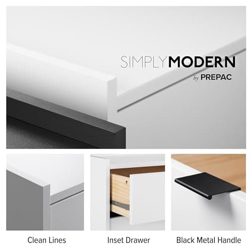 Prepac Simply Modern 6-Drawer Double Dresser for Bedroom, Chest of Drawers, Modern Bedroom Furniture, 52.5” wide x 16” deep x 29.5” tall, White 6