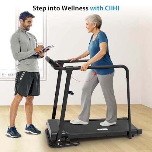 CIIHI Walking Treadmill for Senior - Foldable Senior Treadmill with 300 lbs Capacity and Long Handrails - Home Recovery Fitness Exercise Machine for Elder with Heart Rate Monitor 8