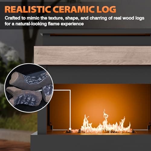 COOS BAY Outdoor Propane Fireplace, 50,000 BTU Adjustable Gas Fire Pit with Tank Storage, Smokeless Ceramic Log Chiminea Patio Heater, 35.4"x22"x40.6", Gray/Tan 7