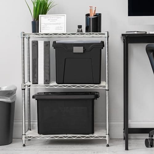 IRIS USA File Box with Lid File Organizer for Letter File w/Organizer-Lid, Water Resistant Document Box, Plastic Mobile Filing Organizer, Secure Buckle, Portable Handle, Lockable, Black 4 Pack 7