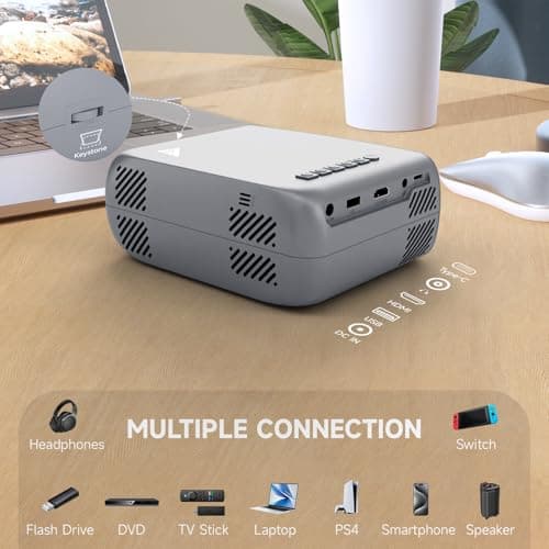 Mini Projector, iTJQ Portable Projector 1080P Supported for Indoor Outdoor Movies, Phone Projector Compatible with iOS/ Android, Laptop, TV Stick/ PS5, USB/HDMI/Type-C (Grey, VF370) 5