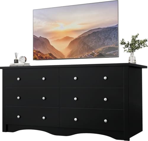 YESHOMY Dresser for Bedroom, 6 Drawer Dressers, Wide Storage Organizer Chest and TV Stand for Bedroom, Living Room, Hallway, Dormitory, Dark Black 7