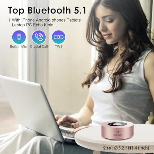 XLEADER Mini Bluetooth Speaker (Travel Case Provided) HD Sound&Rich Bass, Touch Design, 12-15H Playtime, Support Aux Input, Micro SD, Mic, for iPhone Laptop Shower Office, Ideal Gifts, Pink Rose Gold 5