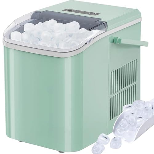 Ice Maker, Portable Countertop Icemaker Machine, Self Cleaning Quiet 2 Sizes Bullet Cubes Makers, 9 Cubes in 6 Mins, 26.5lbs/24Hrs with Ice Scoop, Basket and Handle for Home Kitchen Party