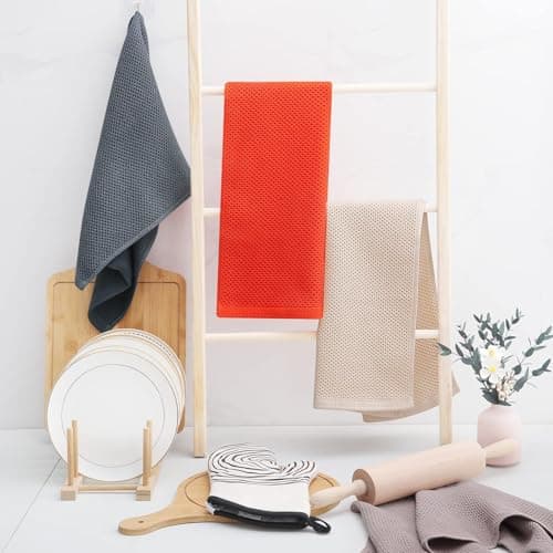 Homaxy 100% Cotton Waffle Weave Kitchen Dish Towels, Ultra Soft Absorbent Quick Drying Cleaning Towel, 13 x 28 Inches, 4-Pack, Beige 6