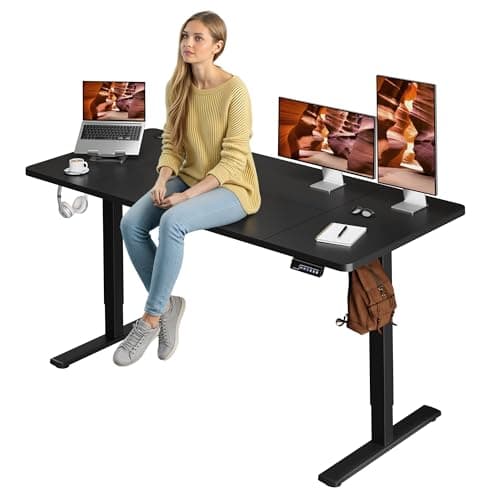 FitStand Standing Desk, Large 71x31 Inches Adjustable Stand Up Desk with Cable Management, Home Office Computer Desk with Memory Preset& Cup Holder, Black