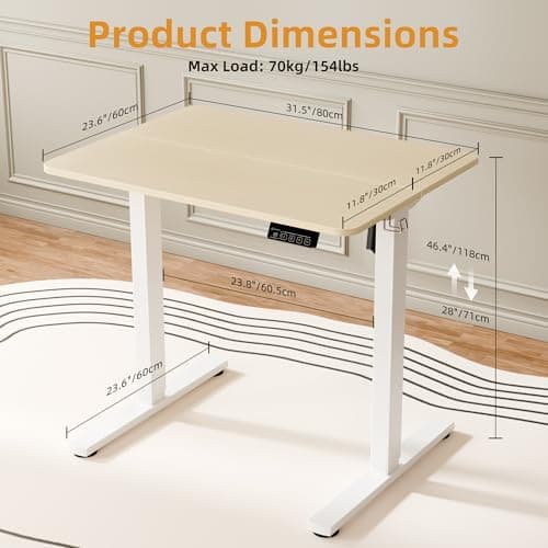 ERGOMAKER Electric Standing Desk, 31.5" x 23.6" Height Adjustable Sit Stand Desk with Splice Board for Home Office, Computer Desk Memory Preset (White Frame, Gold Oak Desktop) 3
