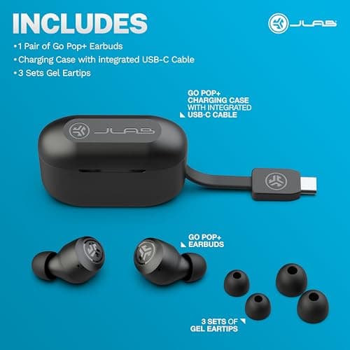 JLab Go Air Pop+ True Wireless Earbuds, in Ear Headphones, Bluetooth Earphones, 35H Playtime Ear Buds, Bluetooth Earbuds with Microphone, USB-C Charging Case, Dual Connect, EQ3 Sound, Black 7